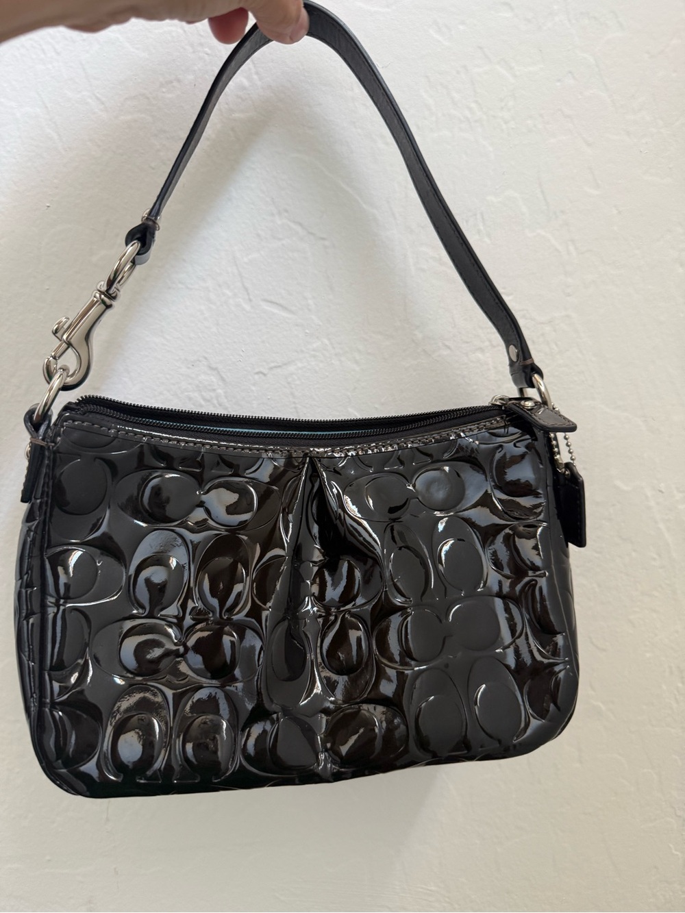 Patent Leather Shoulder Bag in Black